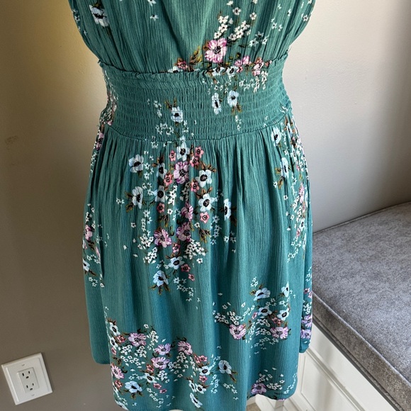 Aeropostale Green Floral Tie-Shoulder Sundress - Teal Floral Dress Size-Small - Picture 5 of 16
